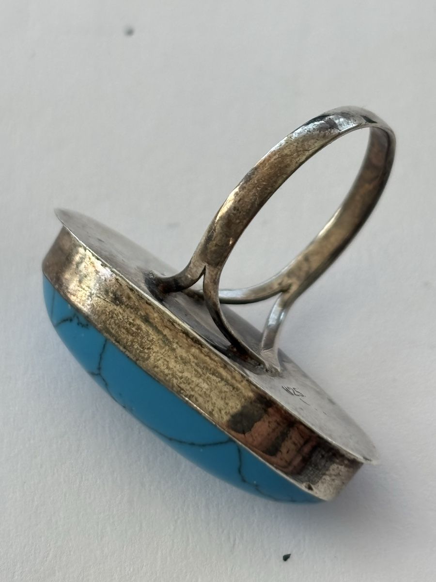 Anelli: Ring Silber 925 mit grossem blauem Stein ovaler Form – Usato da Langnau am Albis venduto da flusspflege 5