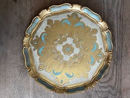 Elegantes FlorentinTablett, Gold und Türkis, ca. 33 cm breit