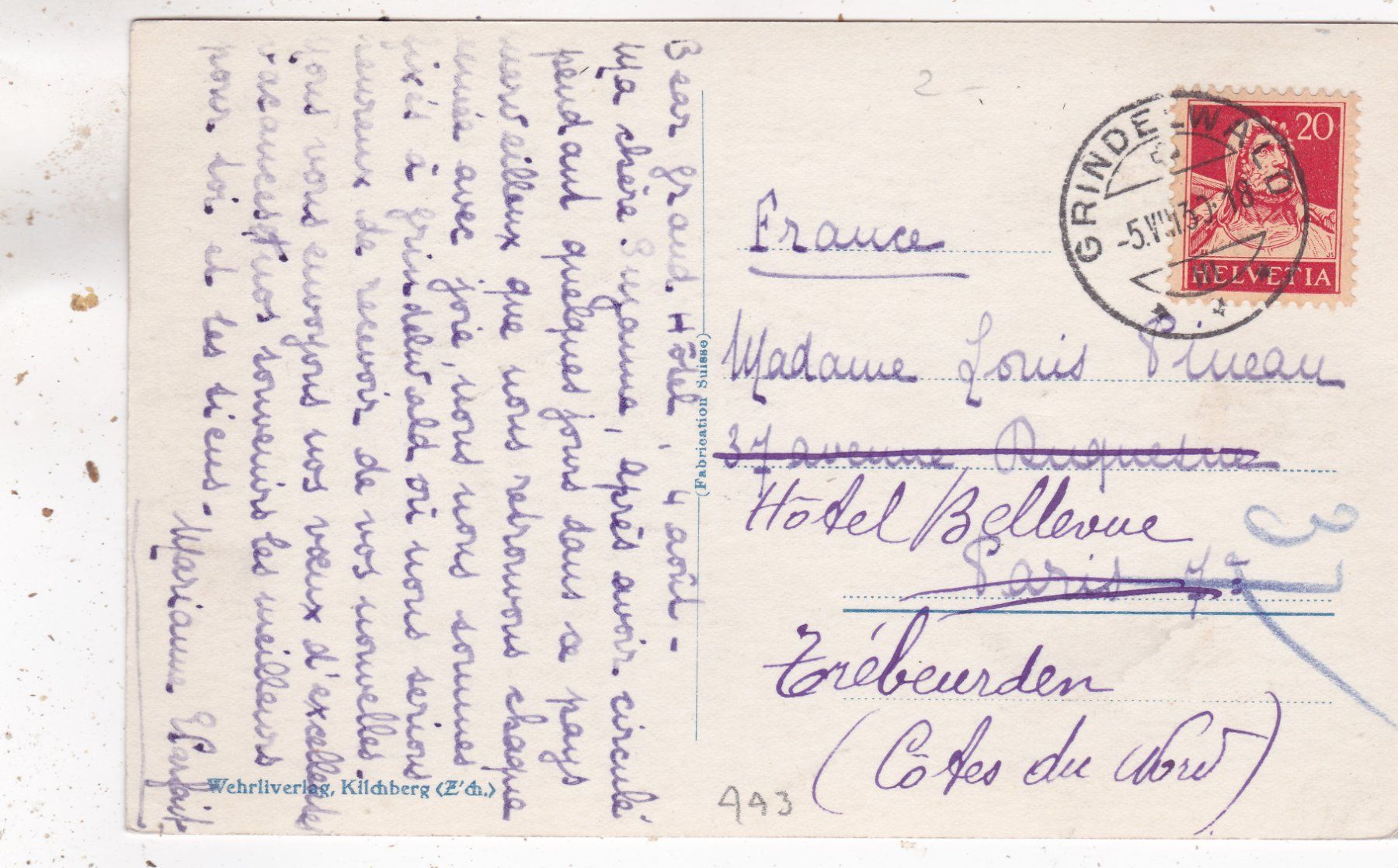 Cartoline postali: Grindelwald mit Eiger u Fiescherwand 1930 – Usato da Herisau venduto da Lisegrat2008 1