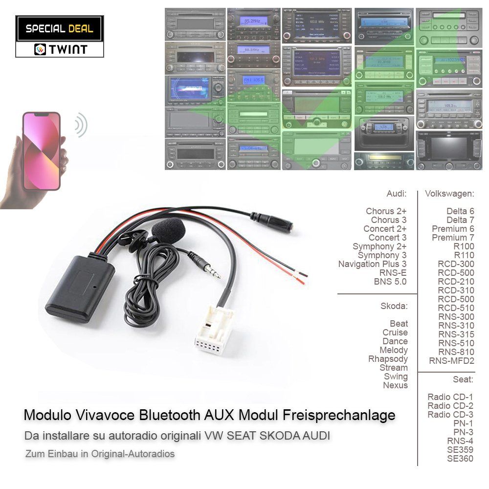 Unità & Adattatore: Vw Autoradio Bluetooth Aux Adapter Audi Skoda RCD RNS – Nuovo e nell'imballaggio originale da Chiasso venduto da online.shop