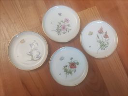 4er Set Rosenthal Teller Blumen und Insekten handbemalt