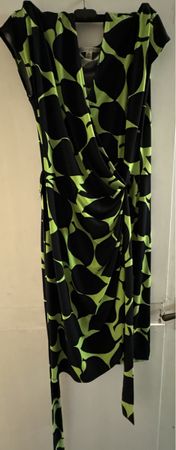 Maggie London Wrap Dress Size 14 Green Black Patterned 👗