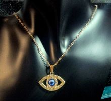 Collana occhio azzurro con zirconi dorata nuovo