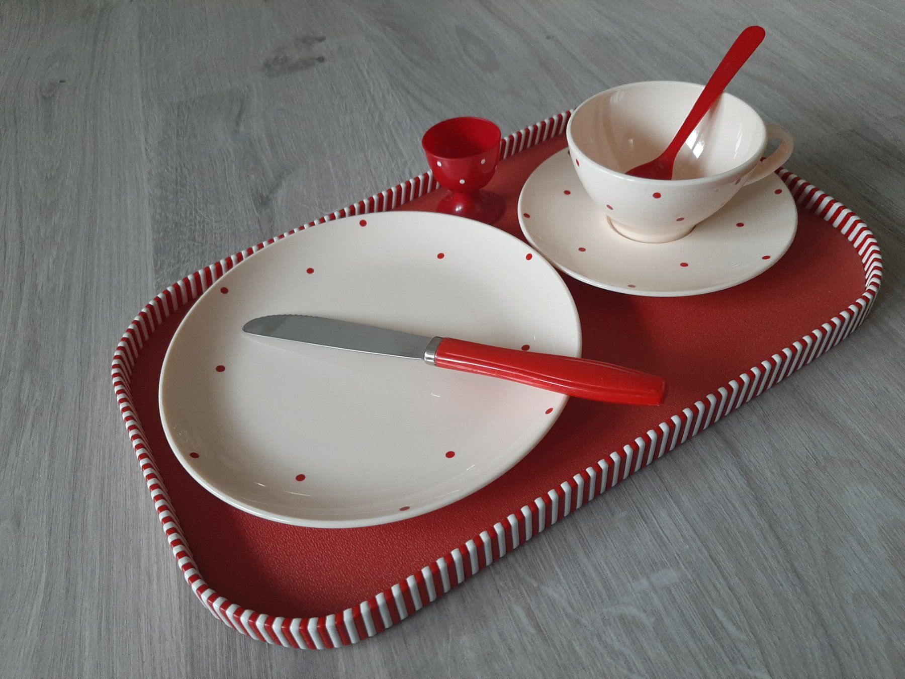 Set di piatti: 50er 60er Mid Century Tablett Gedeck Oldtimer Camping Set – Usato da Erschwil venduto da Karabella 4