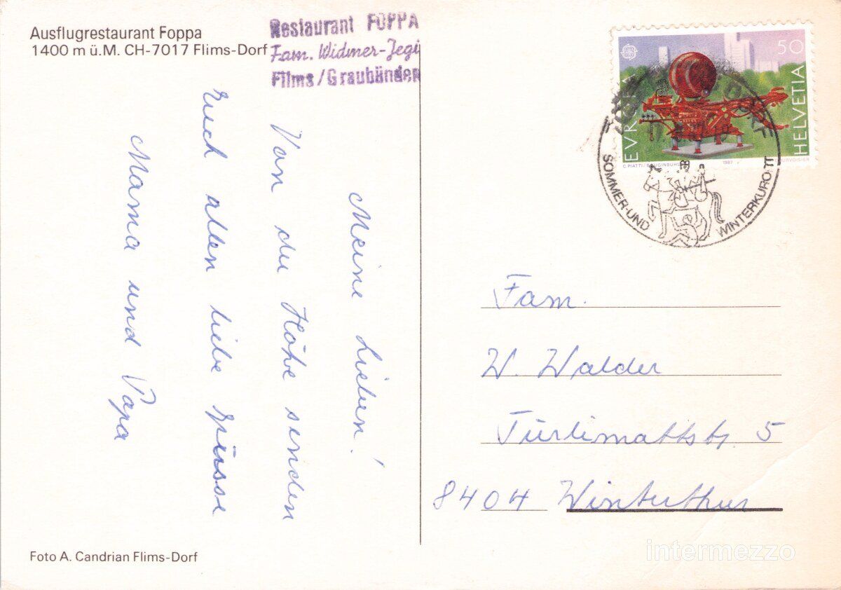 Cartoline postali: Flims GR // 1977 Restaurant Foppa // Sommer – Usato da Basel venduto da intermezzo12 1