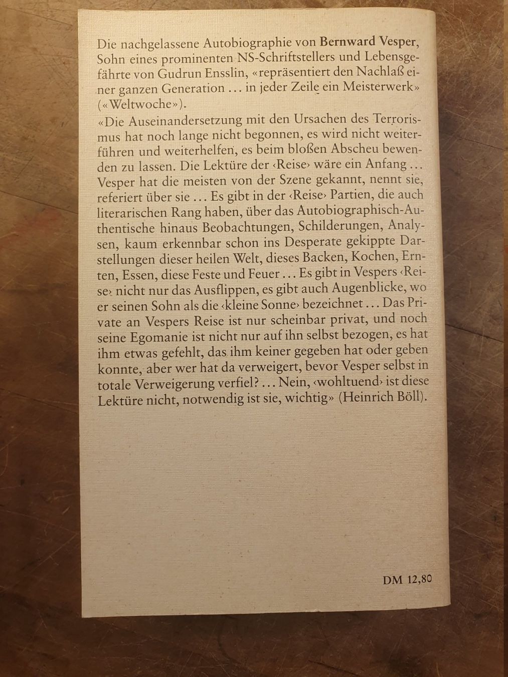 Libri: Die Reise - Bernward Vesper – Usato da Zürich venduto da loosebone 9