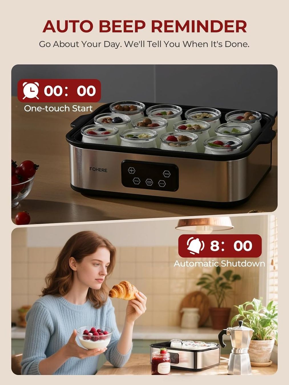 Elettrodomestici da cucina: Joghurtbereiter mit 8 Gläsern und Timerfunktion – Nuovo e nell'imballaggio originale da Herisau venduto da Senn24 4