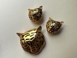 Clip-on earrings and brooch tiger 1980s vintage set