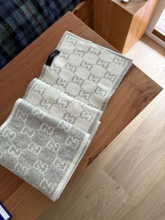 Gucci Schal GG Logo 100% Kaschmir grau 