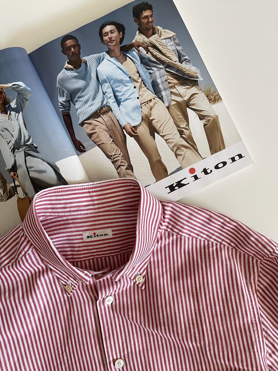 Kiton Camicie: Kiton Button Down Leinen Hemd / gestreift rot - weiss – Usato da Zürich venduto da Recode.Fashion 3