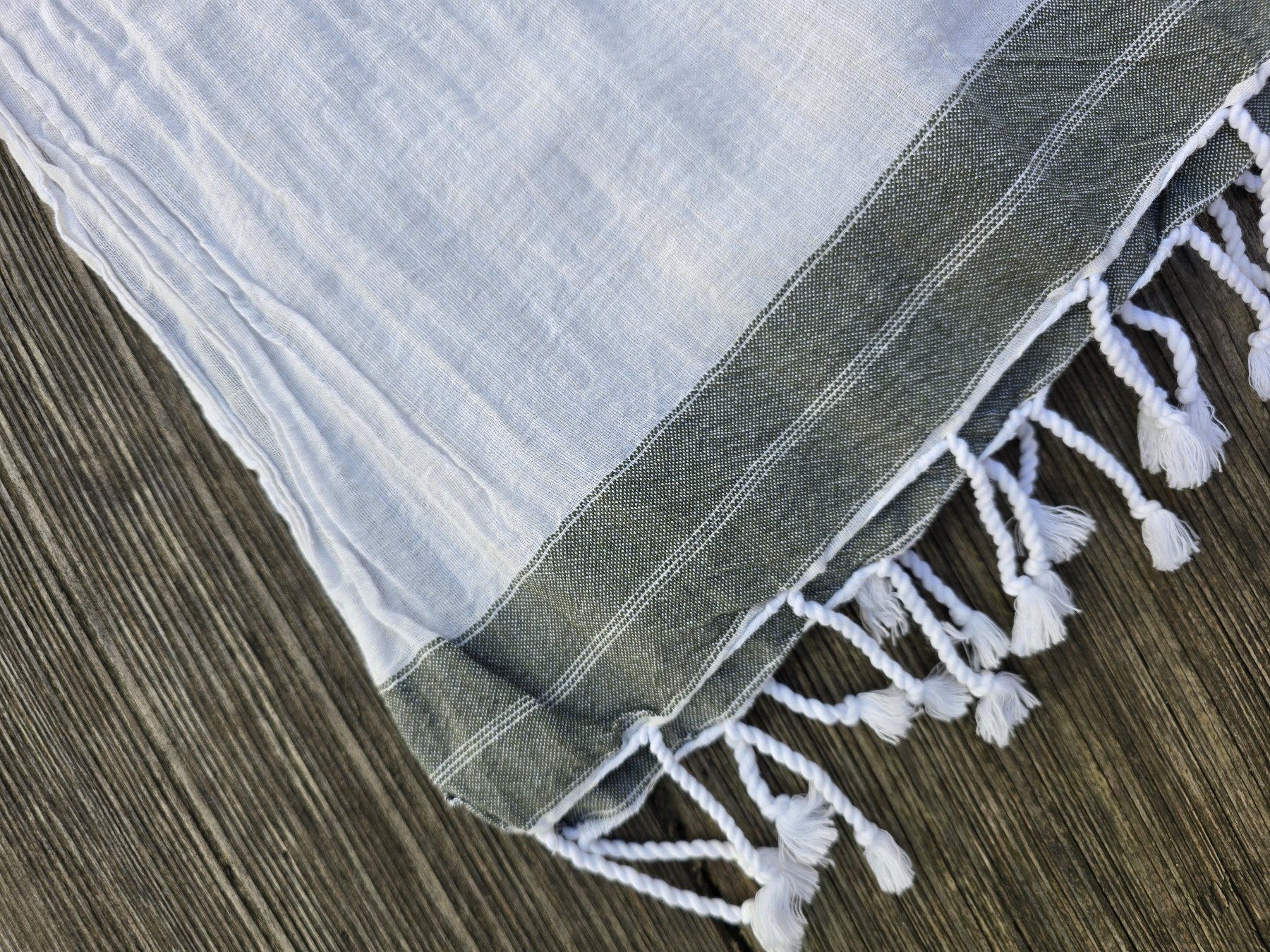 Badetücher: Fouta: Hammamtuch écru/olive-SALE – Neu (gemäss Beschreibung) aus Romanshorn von Rachacha 2