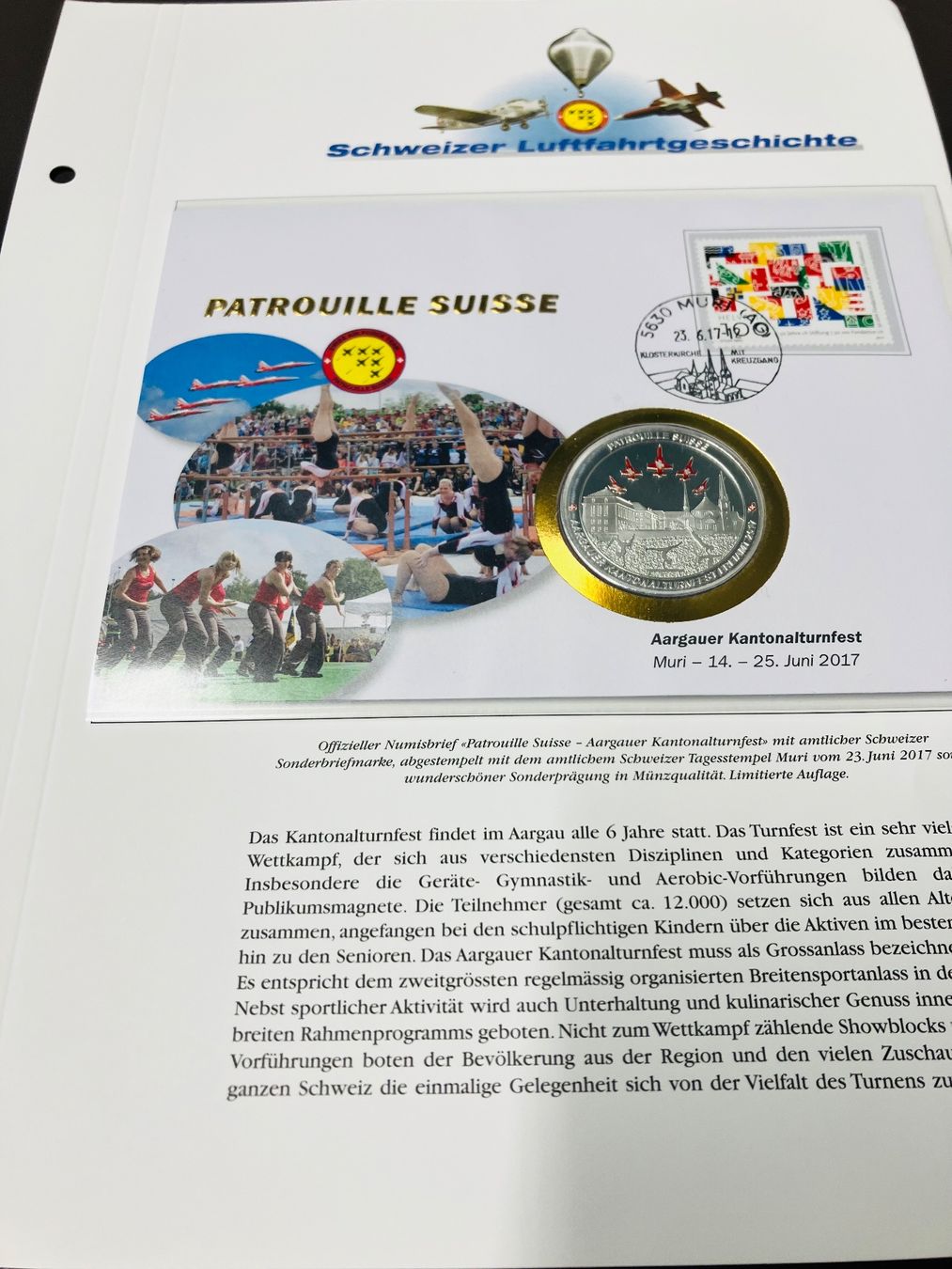 Medaglie: Patrouille Suisse  Numisbrief versilberte Medaille 2017 – Usato da Merenschwand venduto da Garfield2026 2
