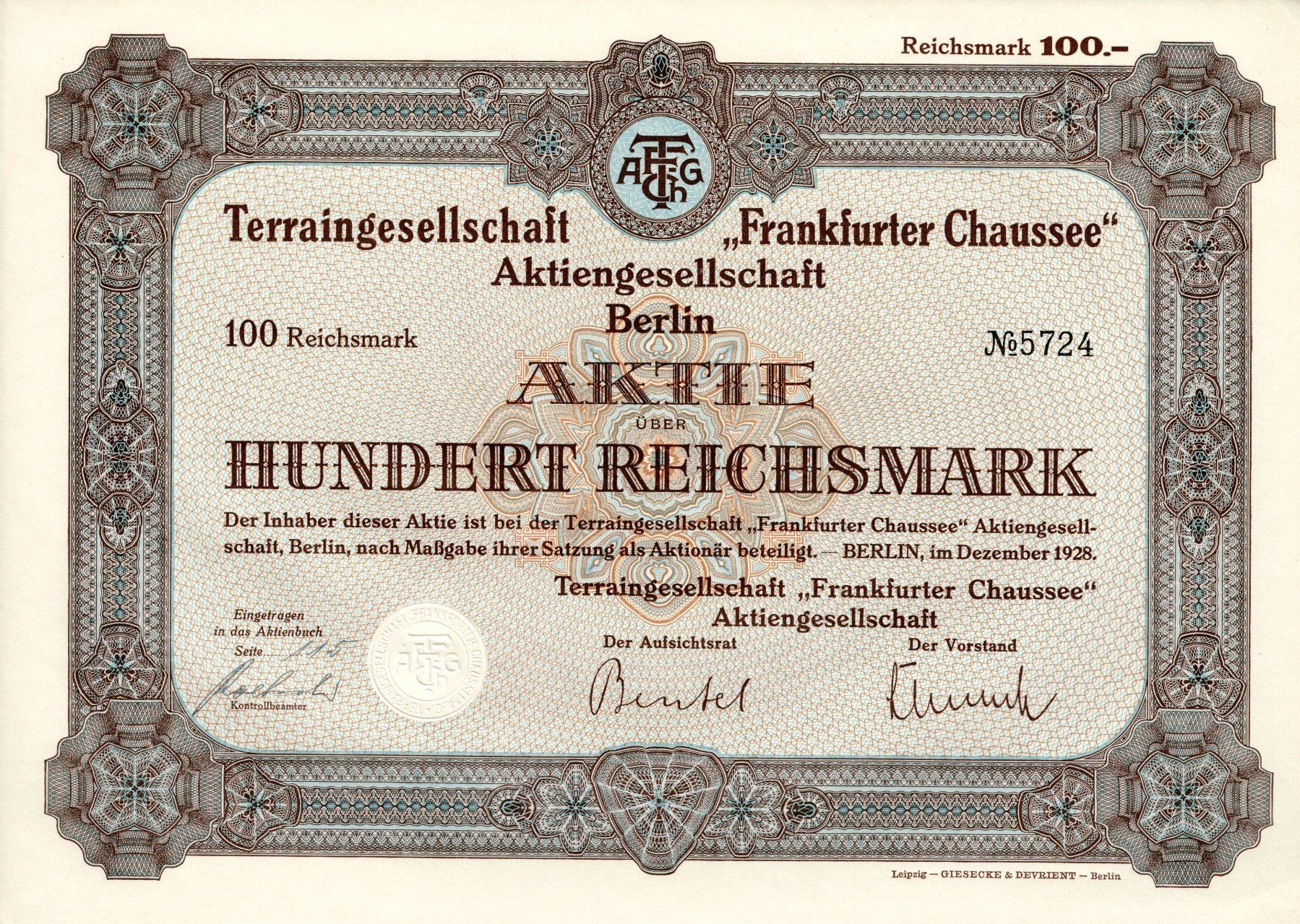 Documenti: Terraingesellschaft "Frankfurter Chaussee" AG Berlin – Usato da Ittigen venduto da hiwepa