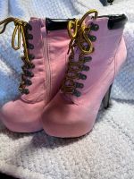 Rosa High Heels Stiefeletten mit Schnürung