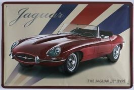 Blechschild 3D-JAGUAR E TYPE-ROT SPORTWAGEN