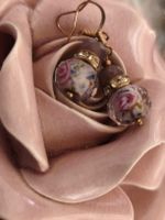 Vintage Ohrringe mit Blumenmuster Glasperlen Rosegold 