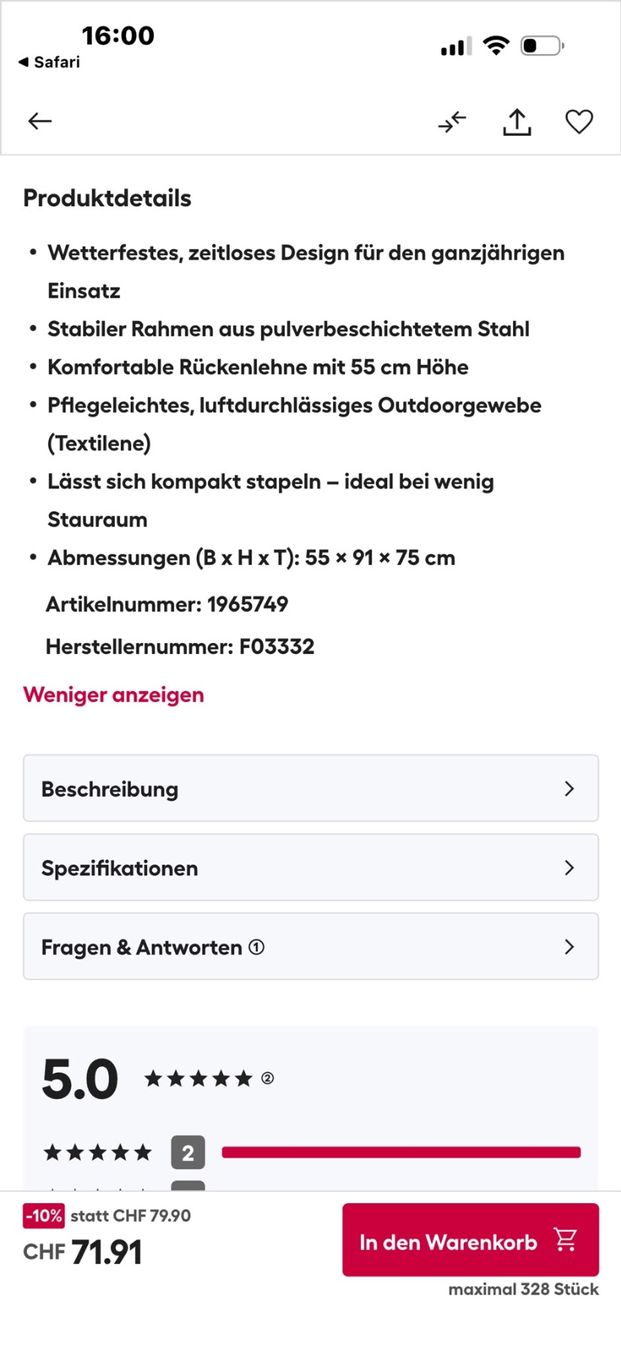 Sedie: Gartenstuhl Frida Schwarz – Nuovo e nell'imballaggio originale da Kestenholz venduto da cvx_889vv 2