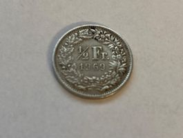 Pièce rare 1/2 Franc suisse 1969 - demi franc Helvetia