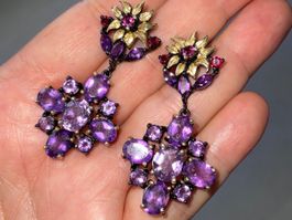 Amethysts & Garnets Gold Vermeil Black Rhodio 925SS Earrings