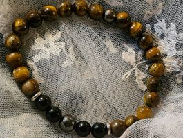 10 mm Natürliches Tigerauge-Armband, Elastisch, Grösse: L-XL