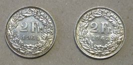 2 x Fr. 2.-  1961 und 1963 Silber