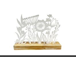 Dekosteller Blumen aus Metall und Holz in Weiss (24183)