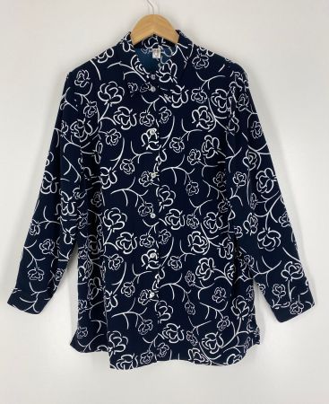 schöne Bluse dunkelblau, weiss, Grösse 44/46 *Neuwertig*