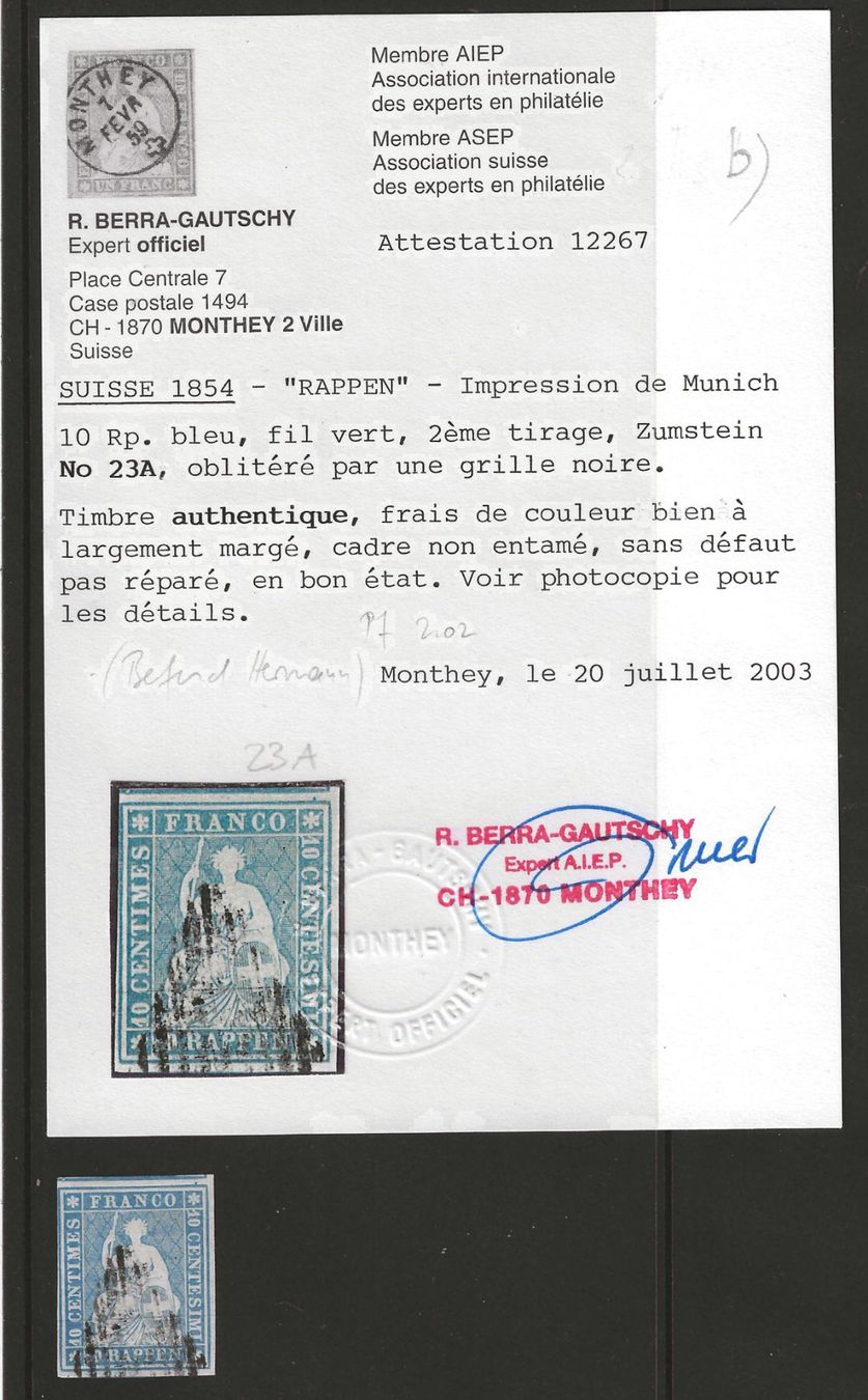 Alle Briefmarken: 1854 : Strubel Nr. 23A - mit Attest – Gebraucht aus Gümligen von Geniusbuy