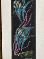 Gemälde  Zeichnung Fische sign. Francoise - 60ties Vintage