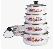 + Emaille Topfset mit Glasdeckel 10-tlg Emailetöpfe  Töpfe