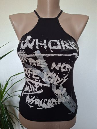 Top noir – imprimé graphique - brillants – Taille S
