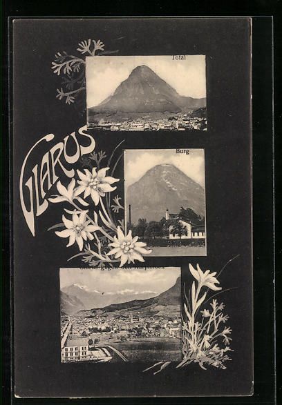 Cartoline postali: AK Glarus, Burg, Totalansichten, 1908 – Usato da Berlin venduto da bartko-reher