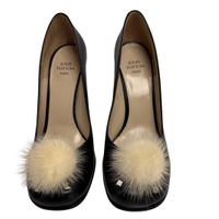 Louis Vuitton Pumps Mink Fur Pom Pom Heels Black Leather 37