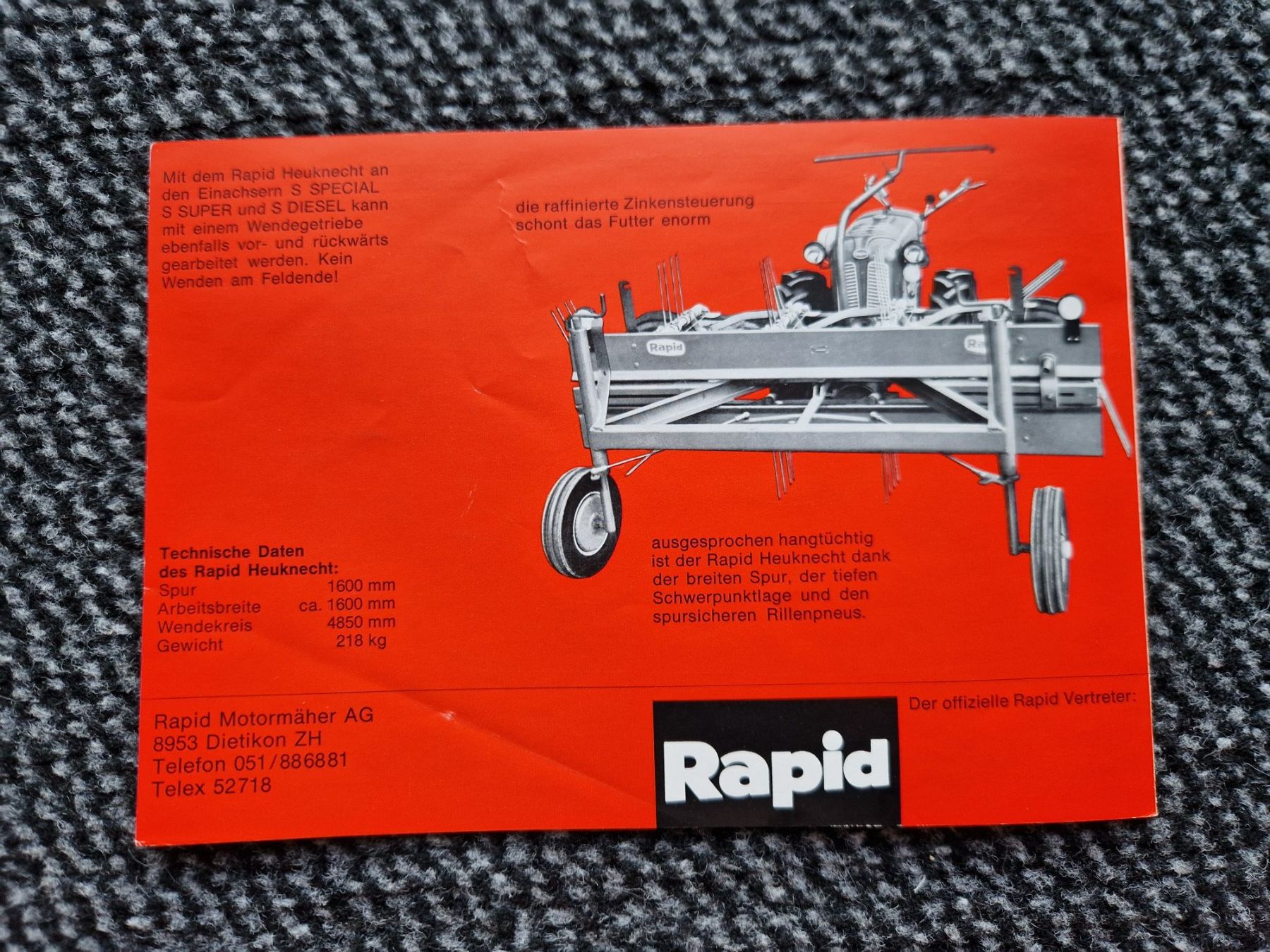 Rapid Trattori: Original Prospekt Rapid Heuknecht Einachser – Usato da Dürnten venduto da Bachtel84 2