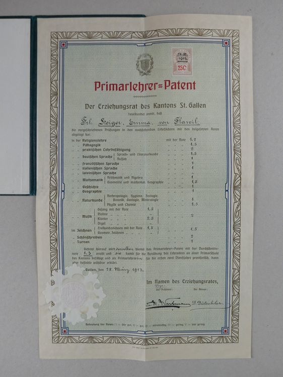 PRIMARLEHRERPATENT KANTON ST. GALLEN 1913 | Kaufen Auf Ricardo