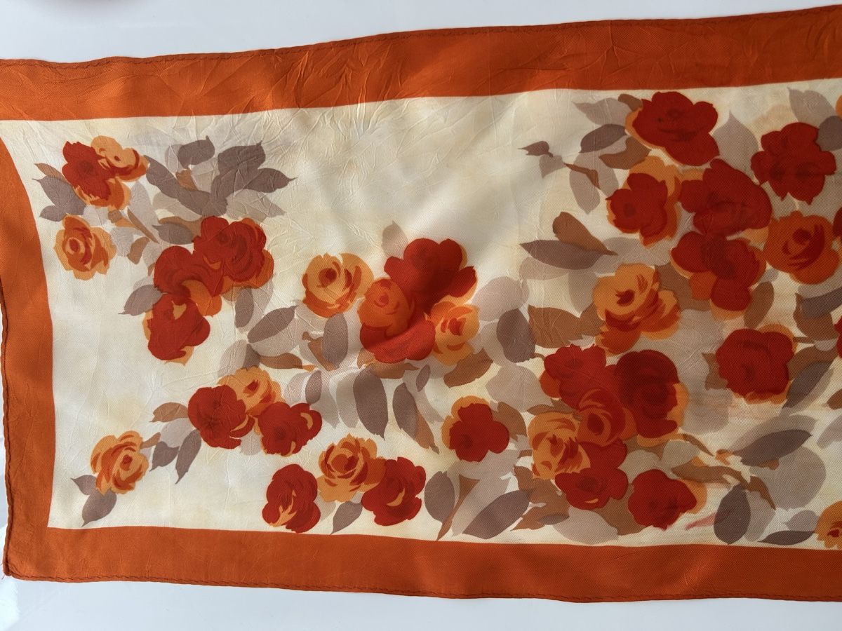 Foulards, Tücher & Schals: Floral scarf orange cream rose pattern silk blend good – Neu (gemäss Beschreibung) aus Saland von ele_vc96 1