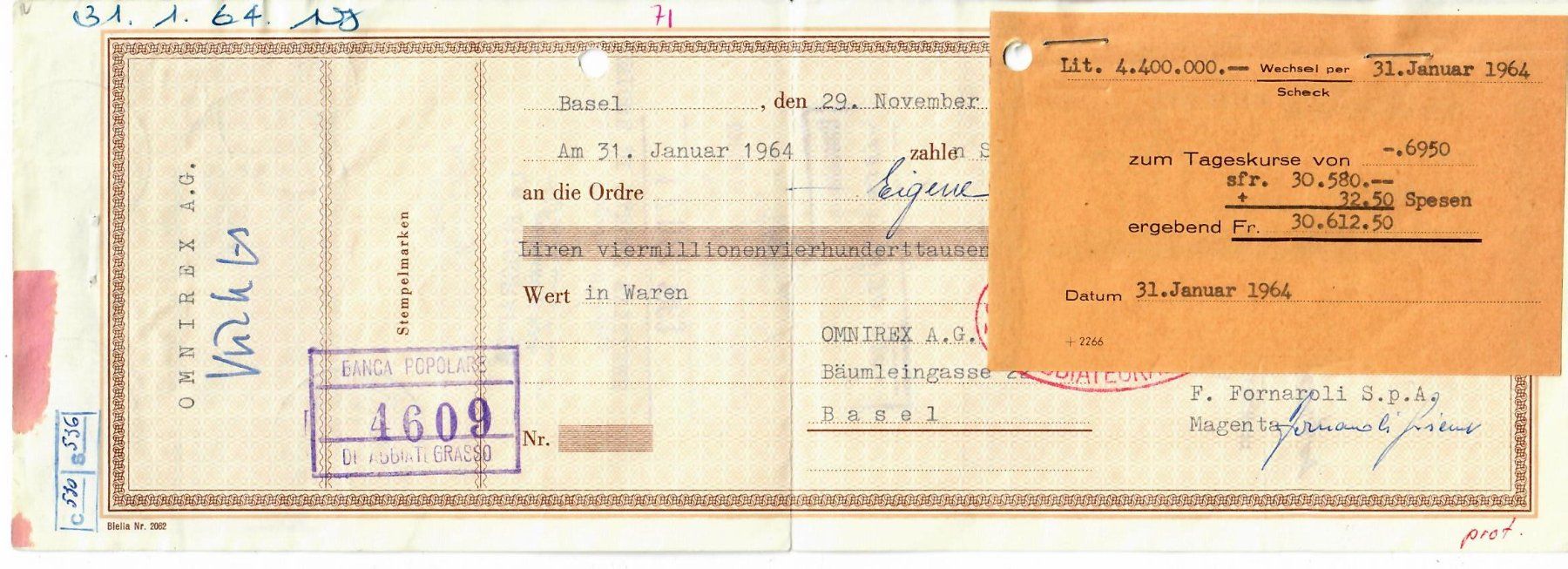 Tutti i francobolli: Geldwechselschein, Italien - Basel – Usato da Hochdorf venduto da Ziegel-16 1