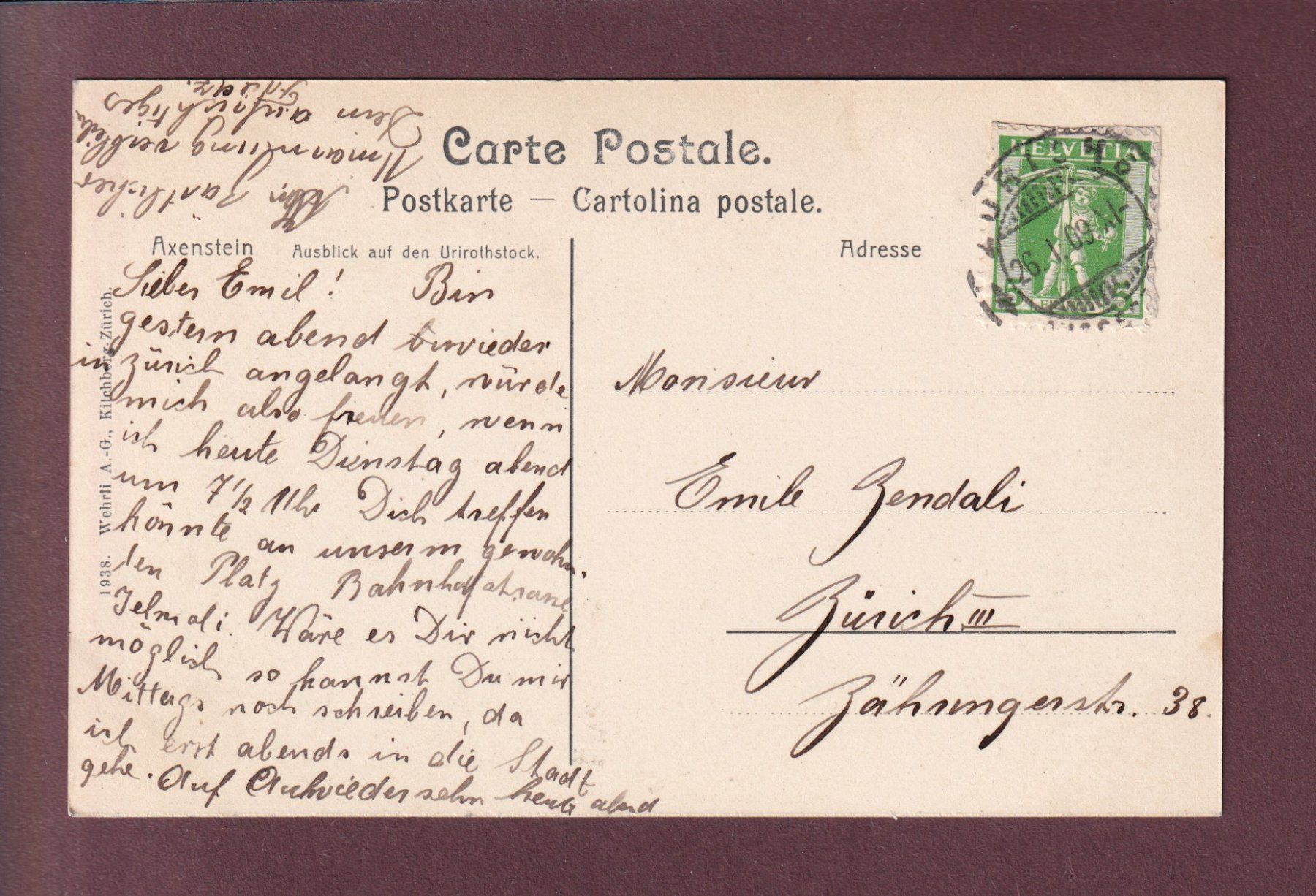 Cartoline postali: AXENSTEIN - Urirotstock - Leute - 1909 – Usato da Pully venduto da nicecards 1