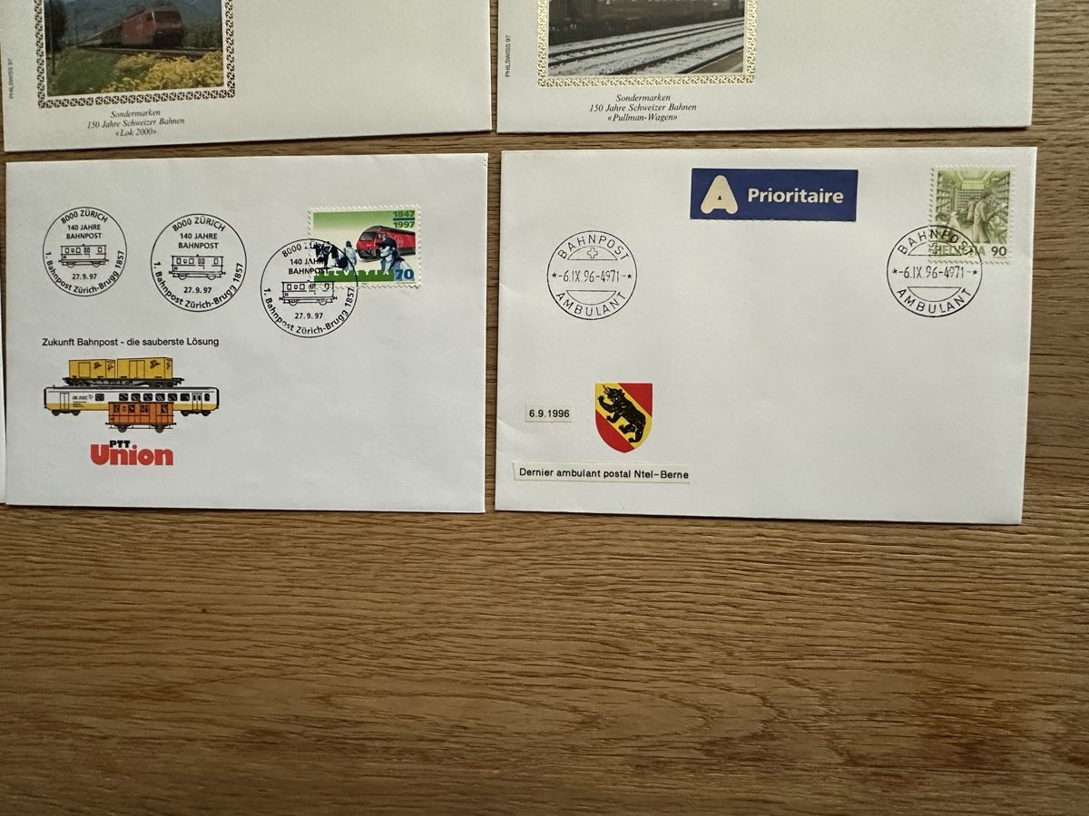 Tutti i francobolli: Schweiz - 12 Sonderbriefe BAHNPOST  – Usato da Schmitten / FR venduto da Samsara169 6