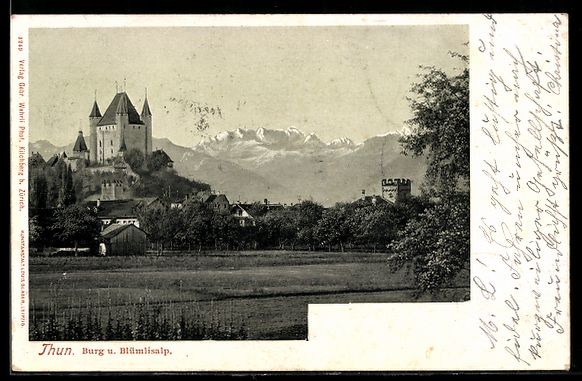 Ansichtskarten: AK Thun, Burg u. Blümlisalp – Gebraucht aus Berlin von bartko-reher