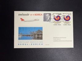 Swissair Erstflugbrief Seoul-Zürich 1986