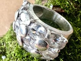 Silber 925  Bergkristall Cluster Ring / 12 Steine 13g