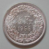 032 CH, 50 RAPPEN 1966 B, ABART, SILBER, unz