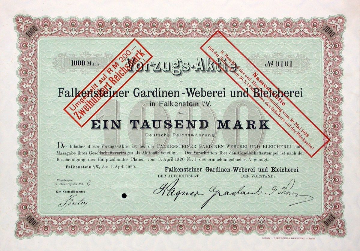 Documenti: Falkensteiner Gardinen-Weberei und Bleicherei - 1920 – Usato da Solothurn venduto da Sgasche