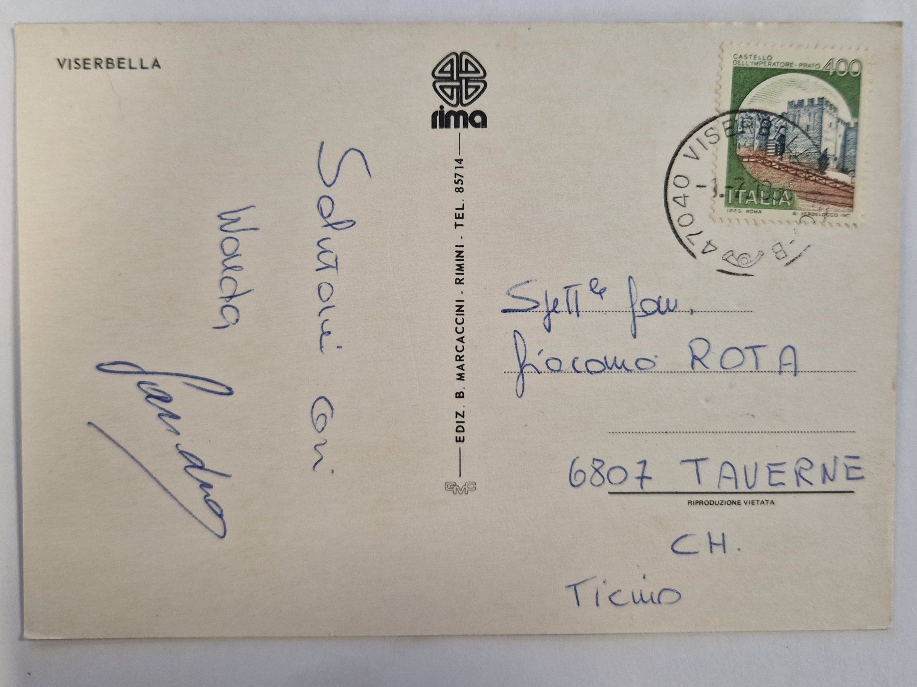 Cartoline postali: Viserbella Italien 1988 – Usato da Melchnau venduto da Fishel 1