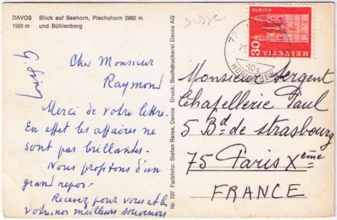 Cartoline postali: Davos gegen Seehorn + Pischahorn – Usato da Binningen venduto da Mountainrider 1