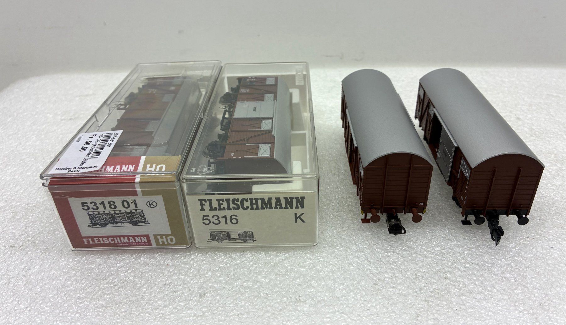 Fleischmann Modellini di ferrovie: Fleischmann H0= 4x Güterwagen SOB | FS | DB – Usato da Thun venduto da retoolinoo 8