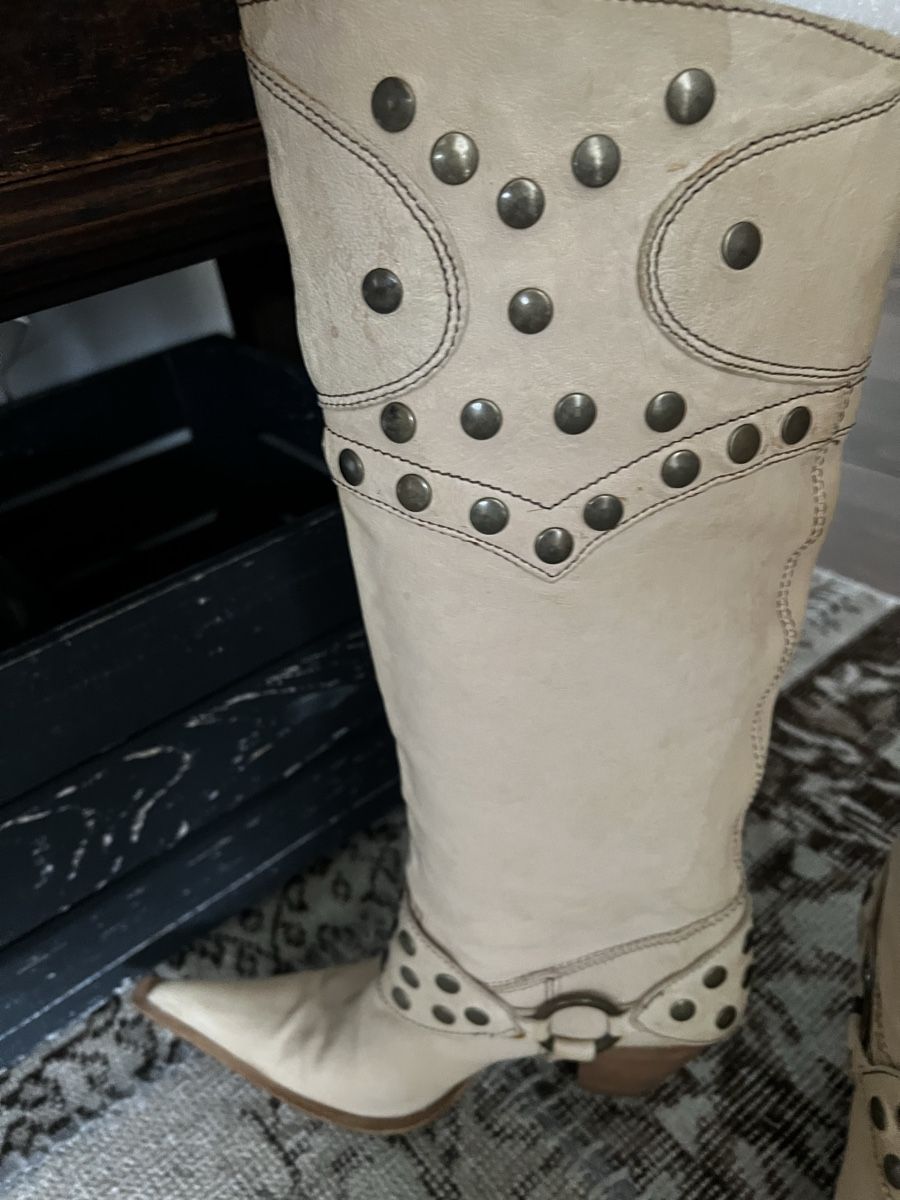 Scarpe da donna: Vera Gomma Stiefel beigefarbene Leder – Nuovo (secondo la descrizione) da Rorschach venduto da lvi_p29s 2