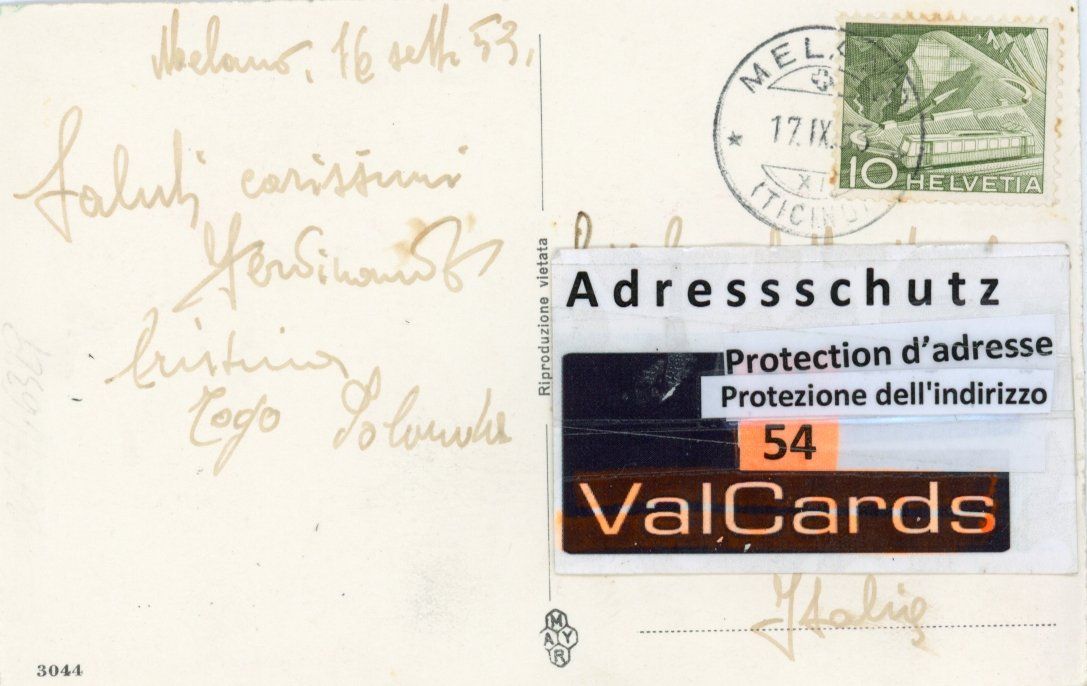 Ansichtskarten: Melano   TI     -   3-Bilder         um 1953 – Gebraucht aus Brig von Valcards54 1