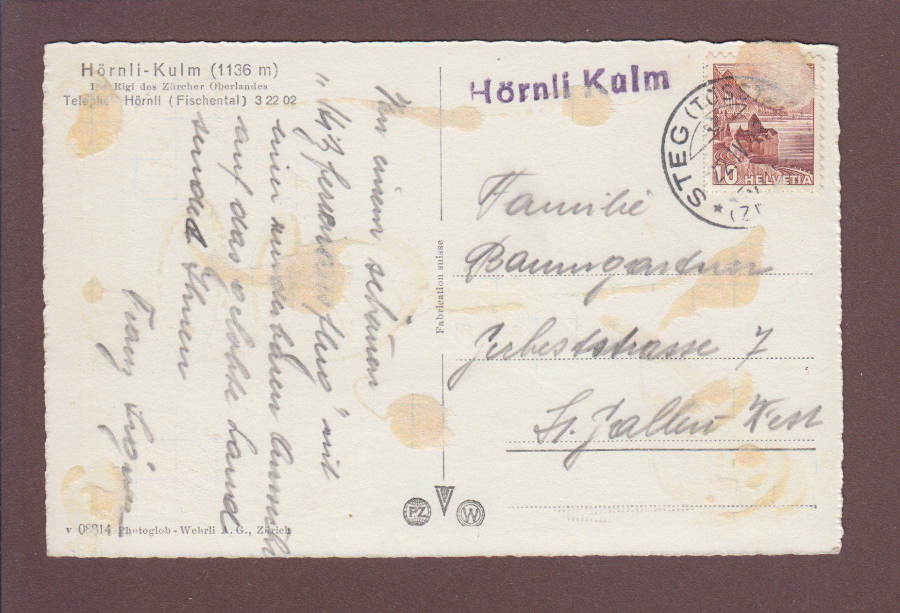 Cartoline postali: HÖRNLI-KULM - Tösstal - 1942 – Usato da Pully venduto da nicecards 1